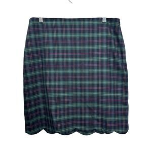 Talbots Plaid Tartan Wool Blend Skirt Scalloped Hem Zipper Closure Size 12